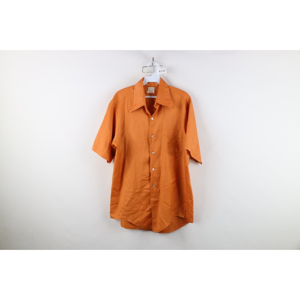 Vintage 60s 70s Mens 16 Silky Polyester Short Sleeve Collared Button Shirt Usa